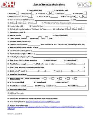 Special Formula Order Form