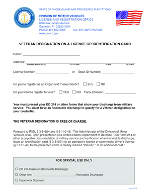Rhode Island Veteran Designation Form