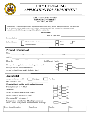 City of Reading Employment Application