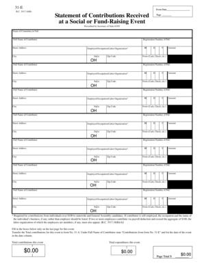 Ohio Statement of Contributions Received at a Social or Fund-Raising Event