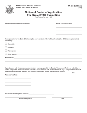 New York Basic STAR Exemption Denial Notice