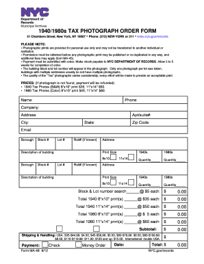 1940/1980s Tax Photograph Order Form