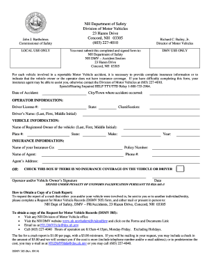 New Hampshire Motor Vehicle Accident Insurance Form