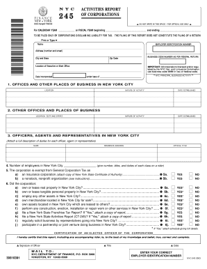 New York City Activities Report for Corporations