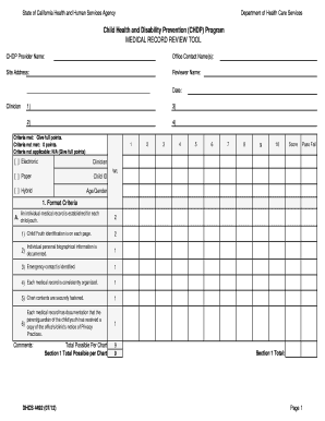 California CHDP Medical Record Review Tool
