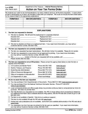 IRS Form 5753 Tax Forms Order Response