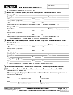 California Small Claims Court Additional Plaintiffs or Defendants Form