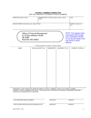 Payroll Number Correction Form