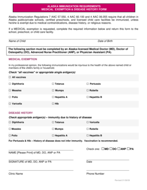 Alaska Medical Exemption Immunization Form