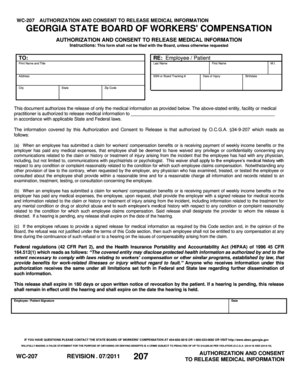 Georgia WC-207 Authorization to Release Medical Information