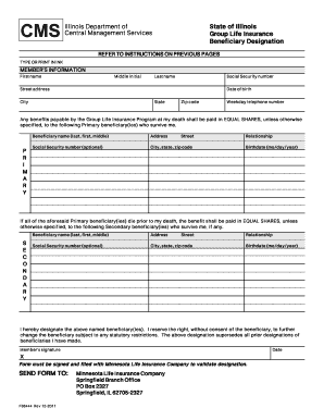 Illinois State Employee Group Life Insurance Beneficiary Designation