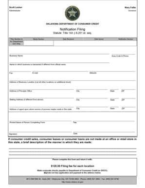 Oklahoma Consumer Credit Notification Filing
