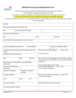 SkillsUSA Personal and Liability Release Form