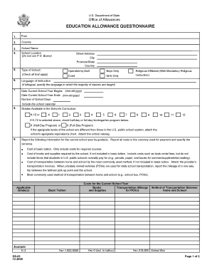 Education Allowance Questionnaire DS-63