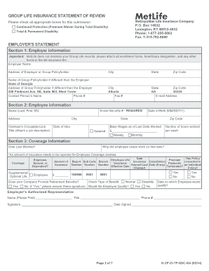 Group Life Insurance Statement of Review