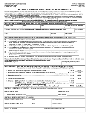 Wisconsin Divorce Certificate Fax Application