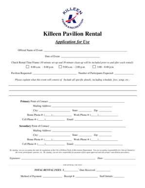 Killeen Pavilion Rental Application