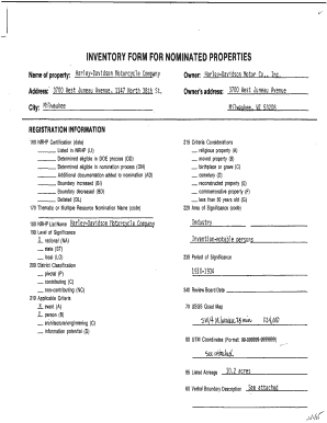 Inventory Form for Nominated Properties