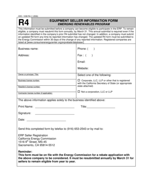 California R4 Equipment Seller Information Form