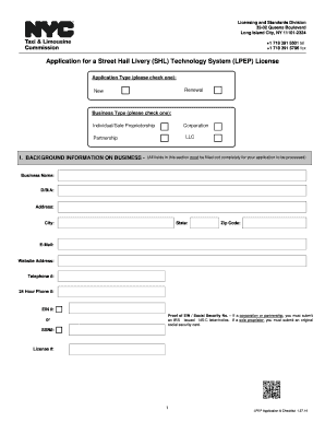 New Application Checklist for a Street Hail Livery (SHL) Technology System (LPEP) License