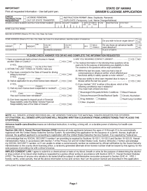 Hawaii Driver License Application