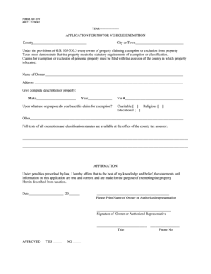 Motor Vehicle Exemption Application