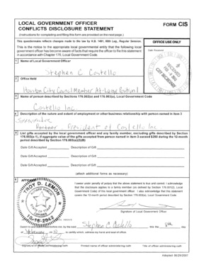 Texas Local Government Officer Conflict Disclosure Statement