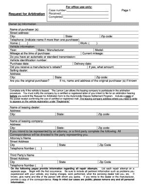 Connecticut Lemon Law Arbitration Request