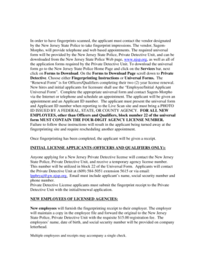 New Jersey Private Detective Universal Form