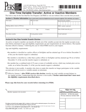 Oregon PERS One-Time Variable Transfer Form
