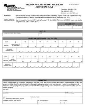 Virginia Hauling Permit Addendum