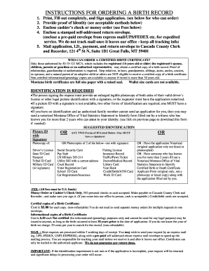 Montana Birth Certificate Application