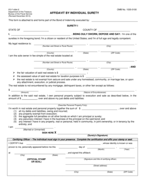Affidavit by Individual Surety
