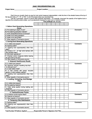 Maricopa County Rule 310 Daily Recordkeeping Log