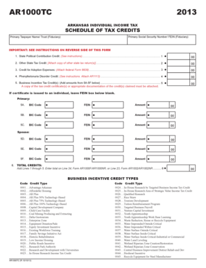 Arkansas Individual Income Tax Schedule of Credits