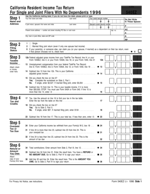 California Resident Income Tax Return Form 540EZ