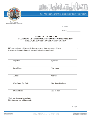 Statement of Termination of Domestic Partnership