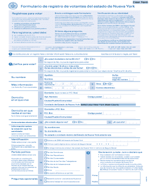 Formulario de registro de votantes del estado de Nueva York