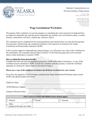Alaska Wage Garnishment Worksheet