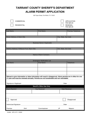 Texas Alarm Permit Application