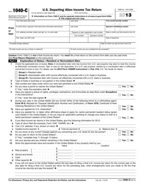 US Departing Alien Income Tax Return Form 1040-C