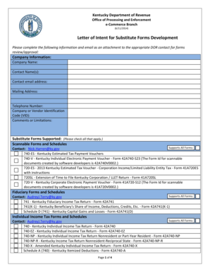 Kentucky Letter of Intent for Substitute Forms Development