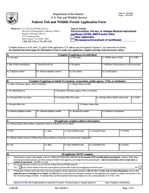 US Fish and Wildlife Service Permit Application