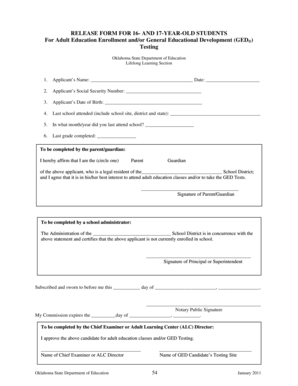 Release Form for 16- and 17-Year-Old Students