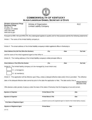 Kentucky Limited Liability Company Articles of Organization