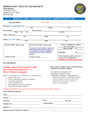 Request for Certified Copy of Birth Certificate