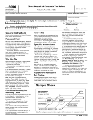 IRS Form 8050 for Corporate Tax Refund Deposit