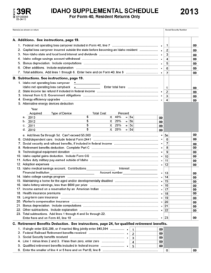 Idaho Supplemental Schedule 2013