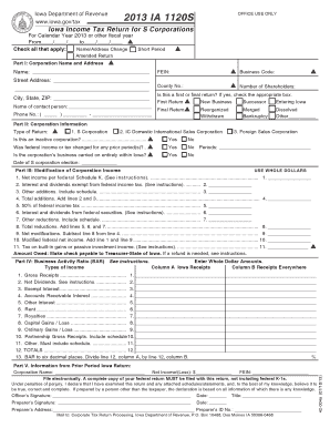 Iowa 2013 IA 1120S S Corporation Tax Return
