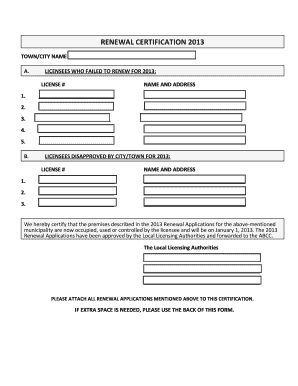 2013 Retail Liquor License Renewal Application